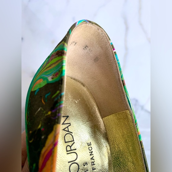 CHARLES JOURDAN PARIS FRANCE 1990s VINTAGE SILK FLORAL HIGH HEELS STUNNING - Picture 8 of 9